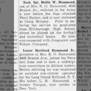 Hammond, Lester H. Jr and Hollis W